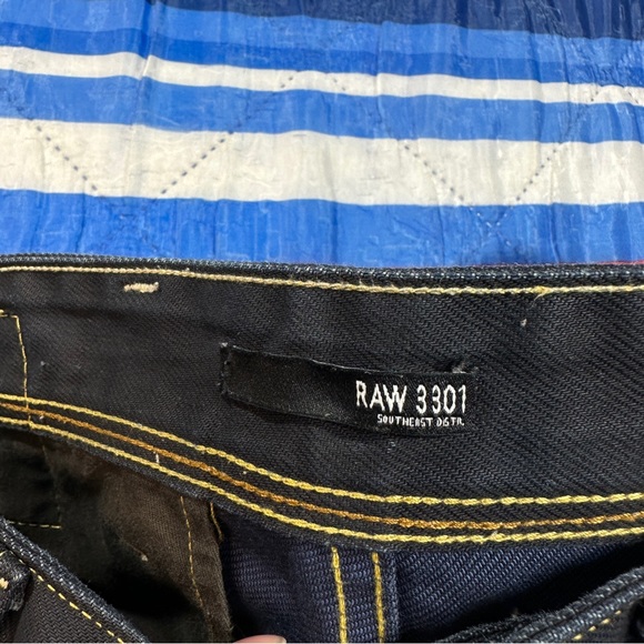 G Star Raw 3301 Dark Wash Blue Navy Denim Men’s Size 33x28 Waxed Jeans - Picture 6 of 14